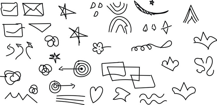 Collection of hand drawn symbols and icons