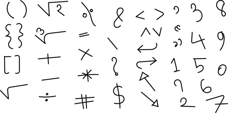 Handwritten mathematical symbols and numbers