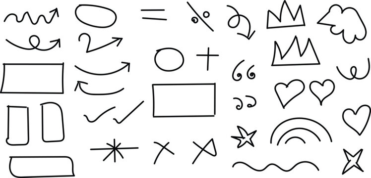 Collection of hand drawn symbols and shapes