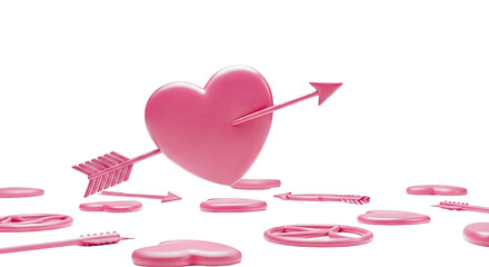 Pink Heart pierced by Cupid's Arrow, surrounded by other arrows and hearts