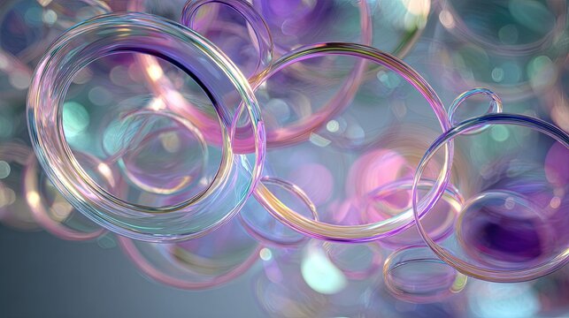 Abstract swirling circles of iridescent, translucent glass