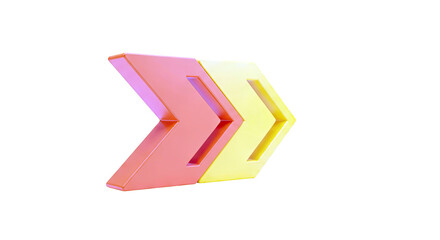 Double Chevron Arrows, Orange and Yellow, 3D Render