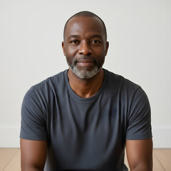 A middle-aged Black man with a salt-and-pepper beard wears a casual grey t-shirt and looks directly at the camera with a calm expression. Generative AI