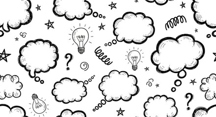 Fototapeta premium Creative Thoughts, Light Bulbs, Speech Bubbles, Graphic Design, Abstract Background