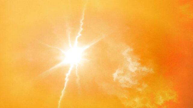Orange sky background and melting sun. Heat wave concept. Extreme weather. Impact of global warming.
