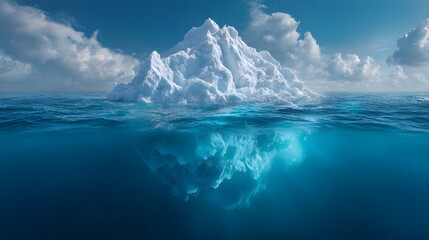 Fototapeta premium Majestic Iceberg Floating in the Ocean Under a Cloudy Sky, a Stunning Visual.