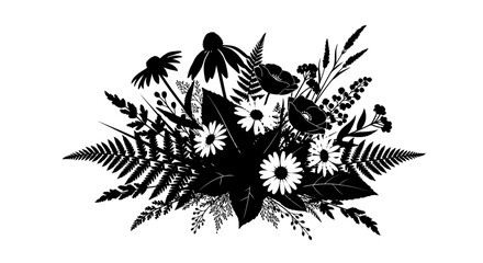 Black and White Floral Arrangement Illustration.