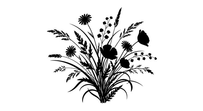 Black and White Wildflowers Illustration.