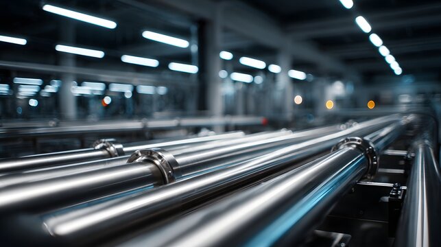 Industrial Pipes and Infrastructure - A Modern Factory Interior.
