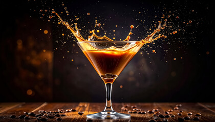 Floating coffee martini glass with splash effect