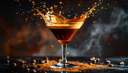 Floating coffee martini glass with splash effect