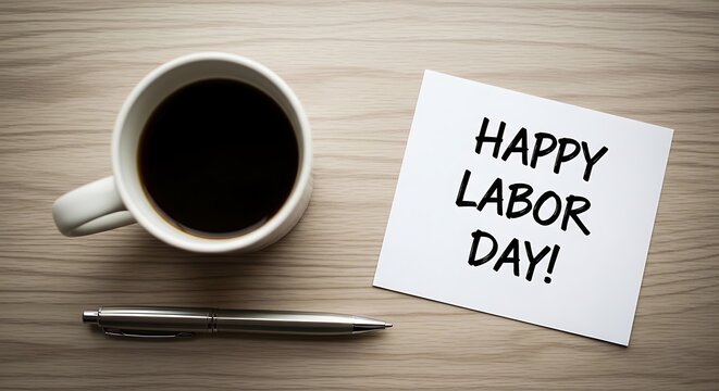 Labor day celebration with coffee and note