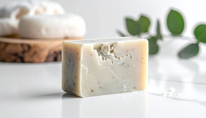 Handmade Soap Bar with Stone-Like Texture on White Backdrop