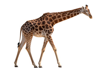 Giraffe Walking on White Background
