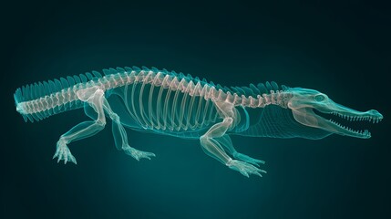 Naklejka premium X-ray Image of a Crocodile Skeleton - Scientific Study of Anatomy.