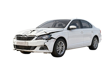Fototapeta premium White Sedan Car with Front End Damage