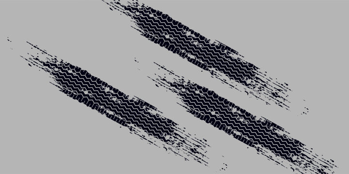 Black tire marks on road, Black rubber tire marks and tread marks, Tire trace track wheels texture and background, Auto tire tread grunge