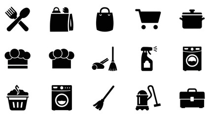 Collection of household and shopping related black silhouette icons. © art.Co