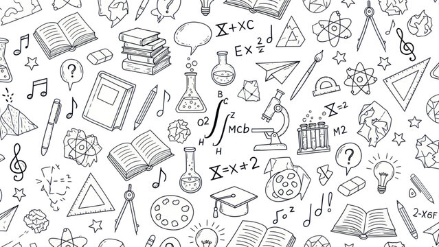 Collection of Hand Drawn Science and Education Icons and Symbols.