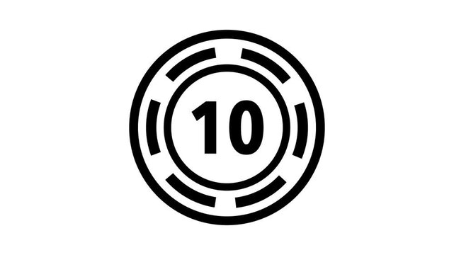 15-second black circular countdown timer with rotating dashed rings on a white background.
