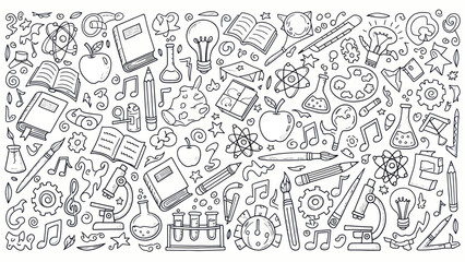 Collection of School and Science Related Doodles and Icons.