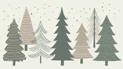Obraz premium Collection of stylized evergreen trees in various patterns and sizes.