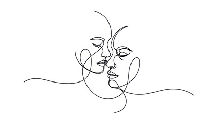 Continuous line art drawing of two faces in an intimate embrace. © art.Co