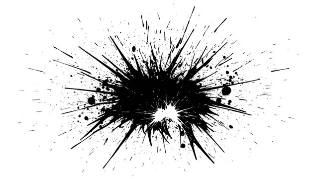 Dynamic Black Ink Splatter Explosion on White Background.