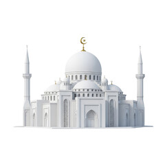 Obraz premium Elegant White Mosque with Crescent Moon for Ramadan and Eid Celebrations