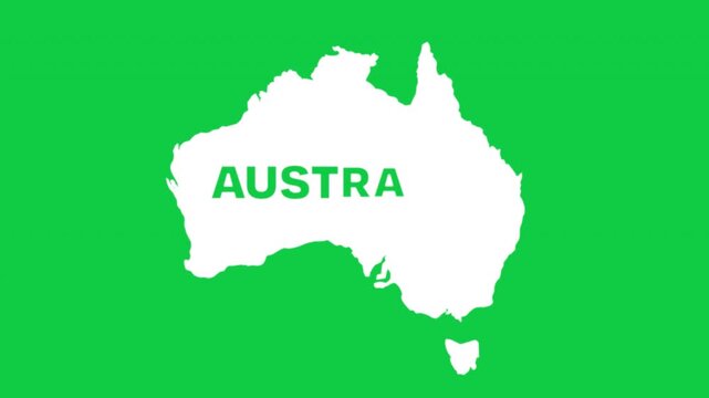Australia map pop animation with country name pop effect with green background
