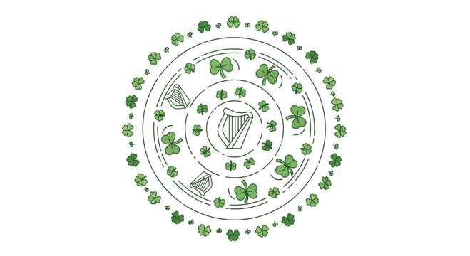 St Patricks Day Badge with Shamrocks and Harp.