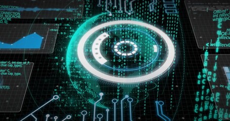 Displaying central holographic circular HUD rotating over virtual grid plane, with wireframe globe