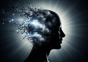 Abstract Human Head Dissolving into Smoke Symbolizing Mental Exhaustion