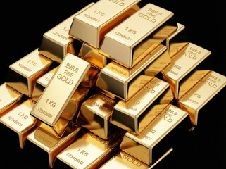 Stack of shiny gold bars bullion wealth concept