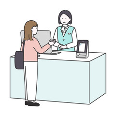 来院者の受付をするビジネス女性のイメージイラスト