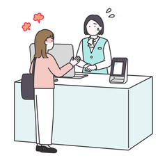 怒った来院者に対応をするビジネス女性のイメージイラスト