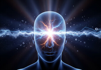 Abstract Human Mind Under Extreme Mental Pressure with Glowing Energy Cracks