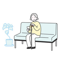 高齢女性が待合室で座って順番を待っているイメージイラスト
