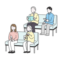 待合室で待つ人々のイメージイラスト