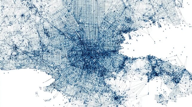 Abstract city map, network connections