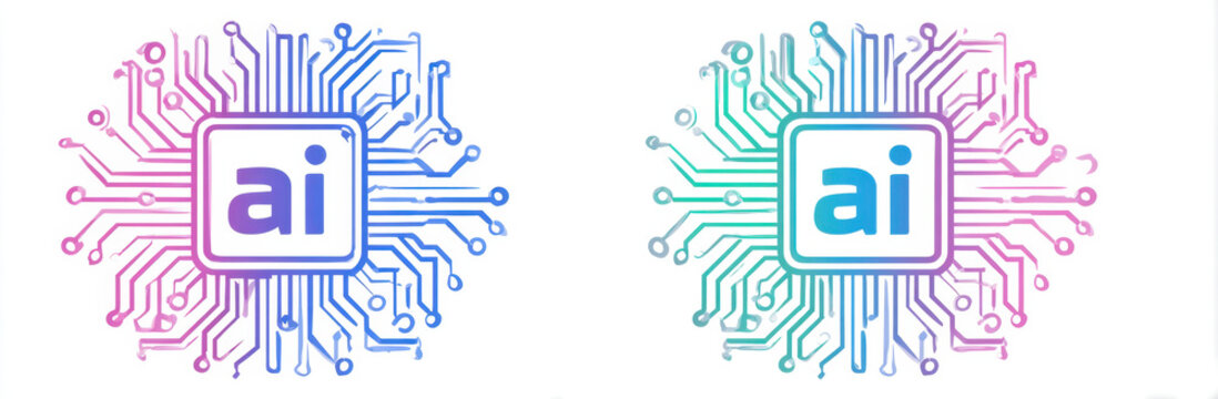 AI logo design featuring circuit board patterns and chip elements, showcasing text ai in modern style. vibrant colors create tech savvy and innovative feel