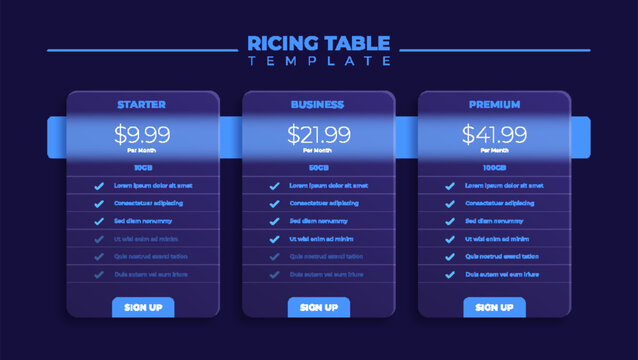 Business price chart template, Web banner checklist template design. Design a price list comparison table.