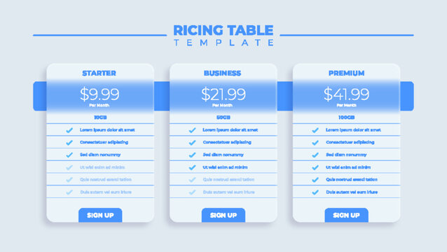 Business price chart template, Web banner checklist template design. Design a price list comparison table.