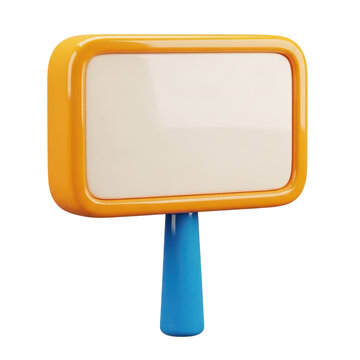 A blank sign with a yellow border and blue base on a white background