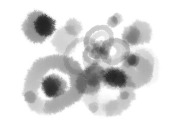 モノクロの丸い輪っかの花が舞う背景イラスト