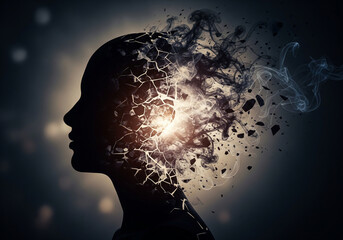 Abstract Human Head Filled with Smoke and Light Representing Stress