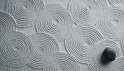 Top Down Minimalist Japanese Zen Garden Raked Gravel Texture with Single Stone