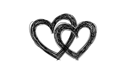 Naklejka premium Two Intertwined Hearts Drawn in a Rough Sketch Style.