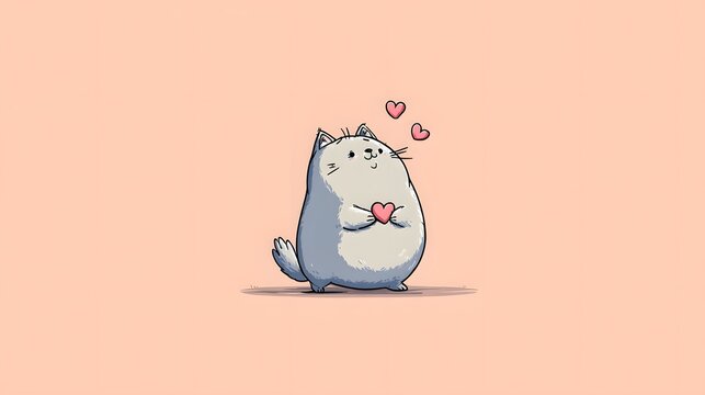 A cute cartoon cat holding a heart in a sweet and loving gesture