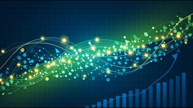 Abstract digital data stream with flowing particles and glowing effects
